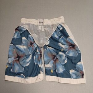 B.Split Swim Trunks Mens 30-32 Blue Hibiscus Floral Lined Cargo Board Shorts